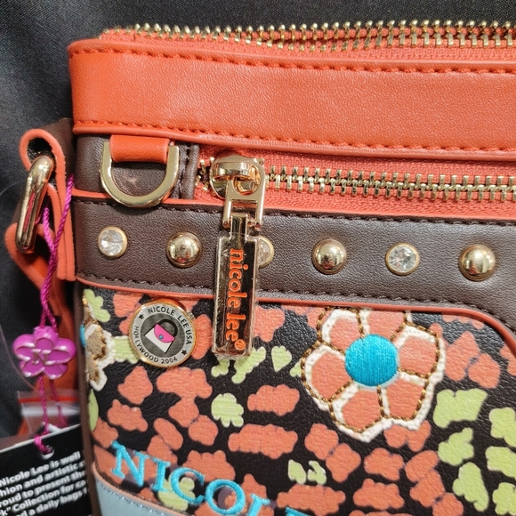 Nicole Lee Artistic Crossbody Bag with Orange and Brown Accents - Picture 4 of 16